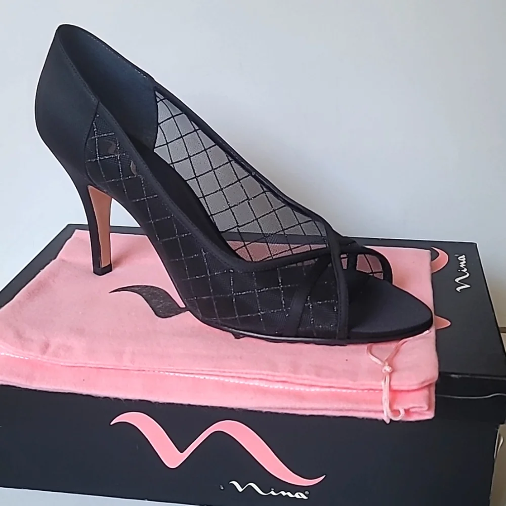 NWB Nina Open Toe Satin and Mesh Heels, Size 9.5M - Picture 5 of 9